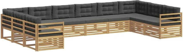 vidaXL Sofagarnitur aus Massivholz Akazie im modernen Latten-Design mit Armlehnen und Kissen in Anthrazit, Weiß oder Grau - Bild 1