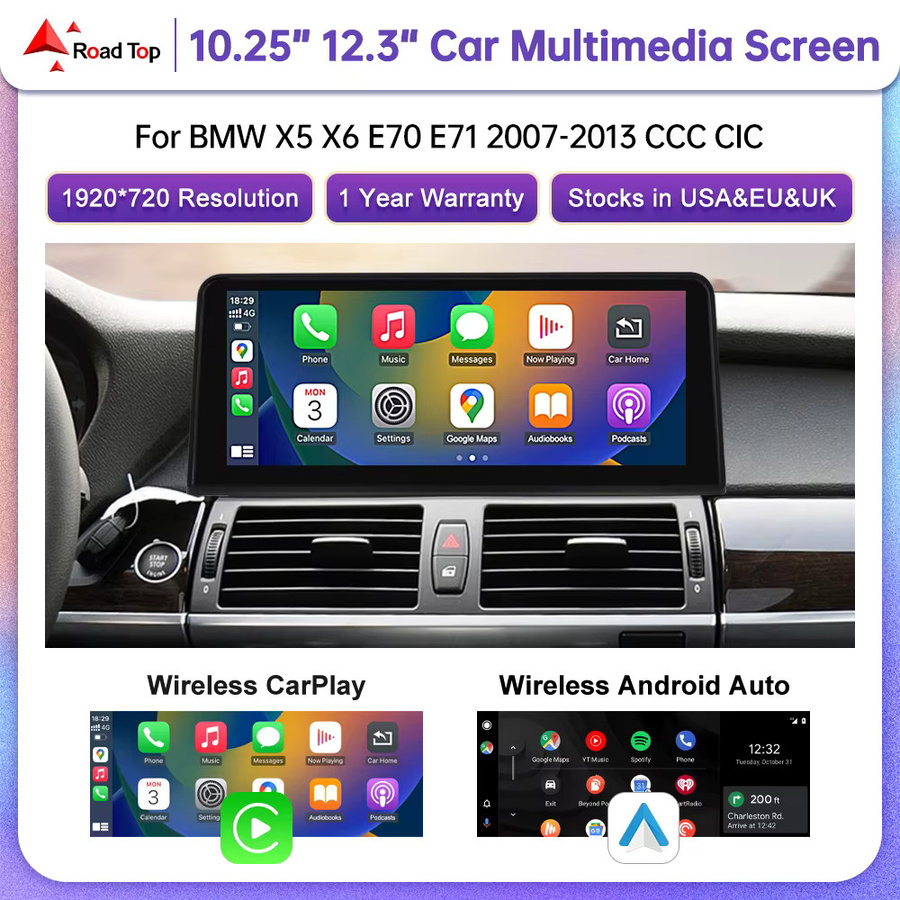 Road Top Multimedia Touchscreen Head Unit für BMW X5 E70 und X6 E71 (2007-2013) mit Wireless CarPlay, Android Auto, Bluetooth und Wi-Fi in Schwarz - Bild 1