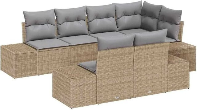 vidaXL Garten-Sofa-Set 7-teilig aus Polyrattan in Beige und Grau mit Kissen und L-Form - Bild 1