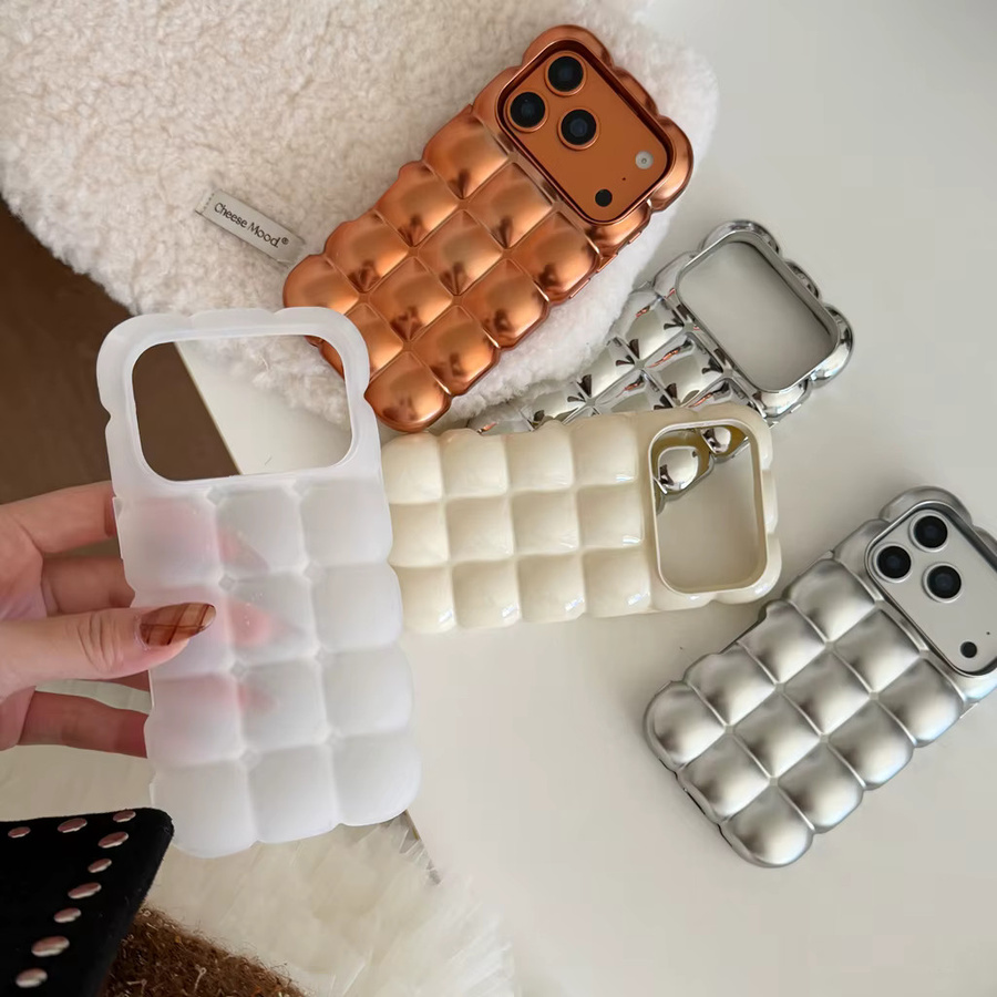 Handyhülle mit stereoskopischem Brot-Gittermuster für iPhone 17 16 15 14 13 12 Pro Max in Silber - Bild 2