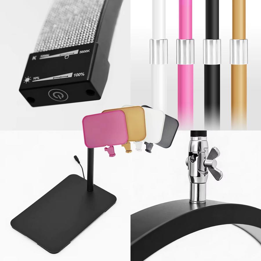 Inlightray L80 LED Halbmondleuchte Schwarz – Professionelle Beauty-Stehlampe für Wimpernverlängerung, Nagelstudio und Tattoo-Studio mit drehbarem Kopf und höhenverstellbarem Ständer - Bild 4