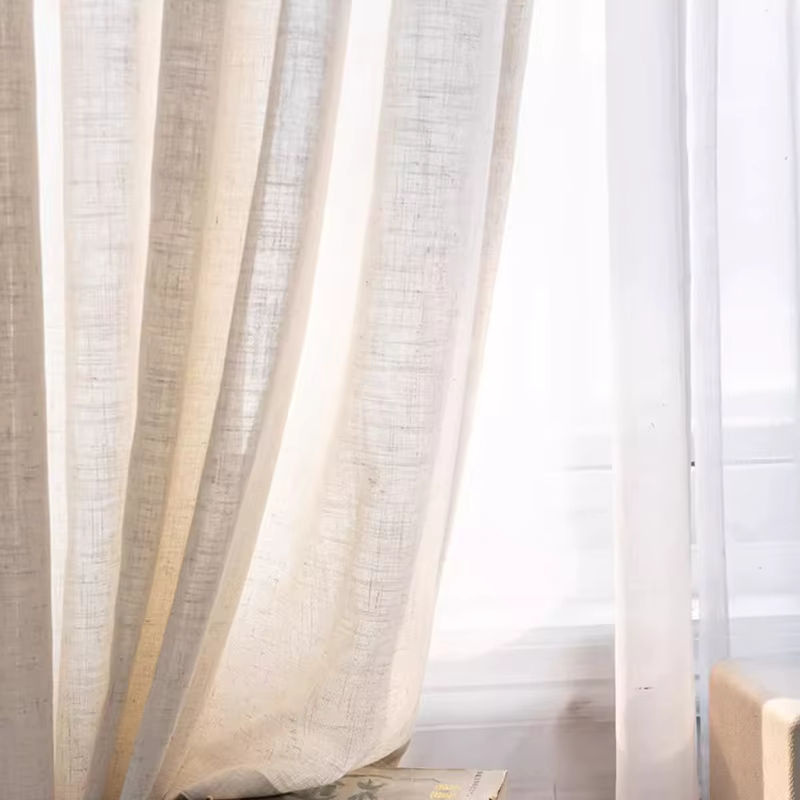 LE YUN YUN Japanische Tüllvorhänge in Hellbeige, transparente Kurzvorhänge für Wohnzimmer, Schlafzimmer und Küchentür - Bild 4