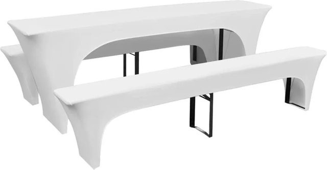 DELUKE ALAU Tischhussen-Set 3-teilig für Biertisch und Bänke, elastische Stretchhussen in Weiß, B/T/H: 220 x 50 x 80 cm - Bild 1