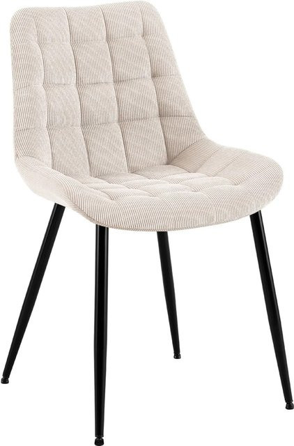 DELUKE Esszimmerstuhl HASAN in Creme mit Cord-Bezug, B/T/H: 52 x 58 x 83 cm - Bild 1