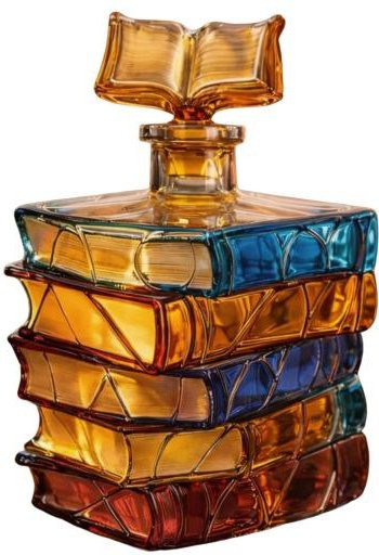 Handgefertigte Weinkaraffe in Buchform von HOW-E aus Buntglas mit Verschluss, Orange/Mehrfarbig, 700 ml - Bild 1