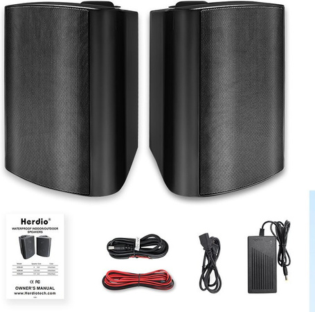 Herdio Bluetooth-Lautsprecher Set für Innen und Außen, wasserdichtes Wandmontagesystem, 300 Watt, Schwarz