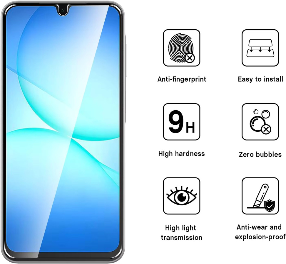 Samsung Displayschutzfolie aus gehärtetem Glas für Galaxy A26, A17 und A16, transparent - Bild 2