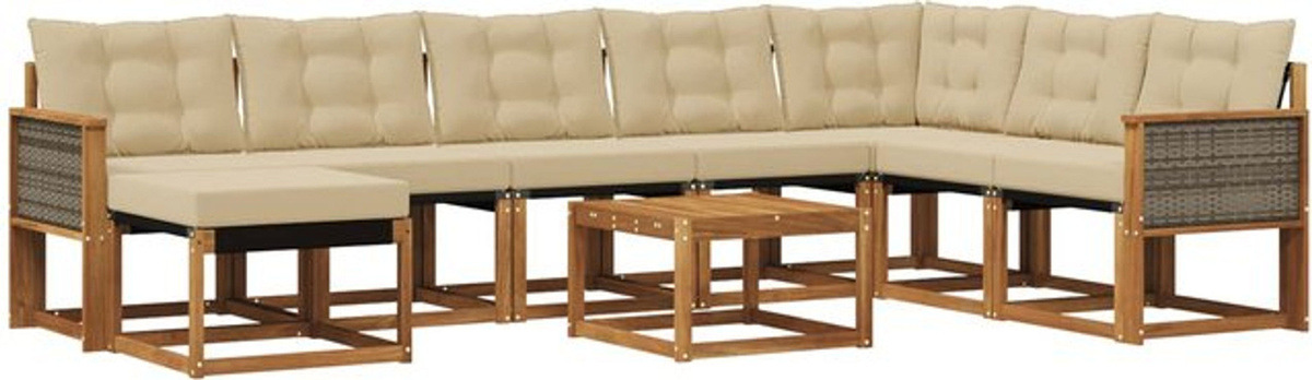 Modernes Outdoor-Sofagarnitur Set aus Akazie Holz mit 9-teiligen Kissen in Natur und Beige von vidaXL - Bild 1