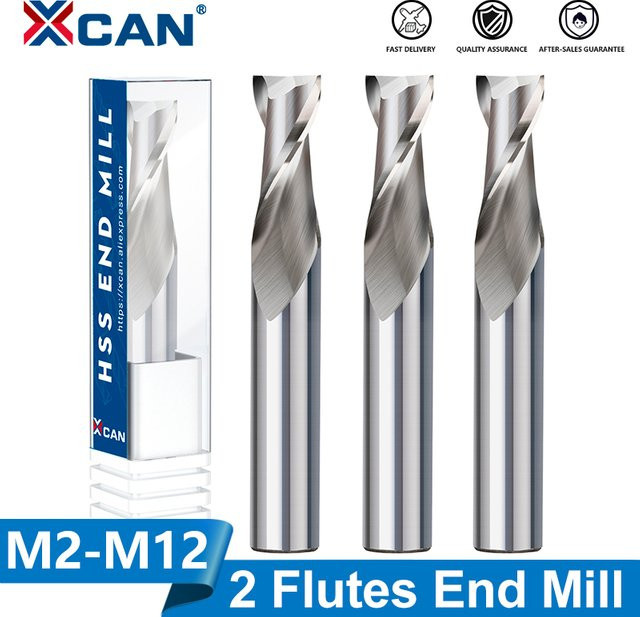 Xcan HSS-Schaftfräser M2 mit 2 Nuten und geradem Schaft für CNC-Maschinen zur Bearbeitung von Holz, Aluminium und Stahl, Farbe: Silber - Bild 1