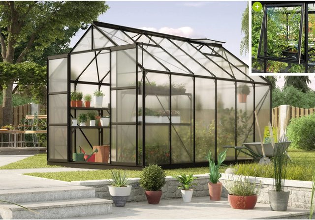 Vitavia Gewächshaus Jupiter 9900 Schwarz mit Fundament und Polycarbonat-Platten - Bild 1