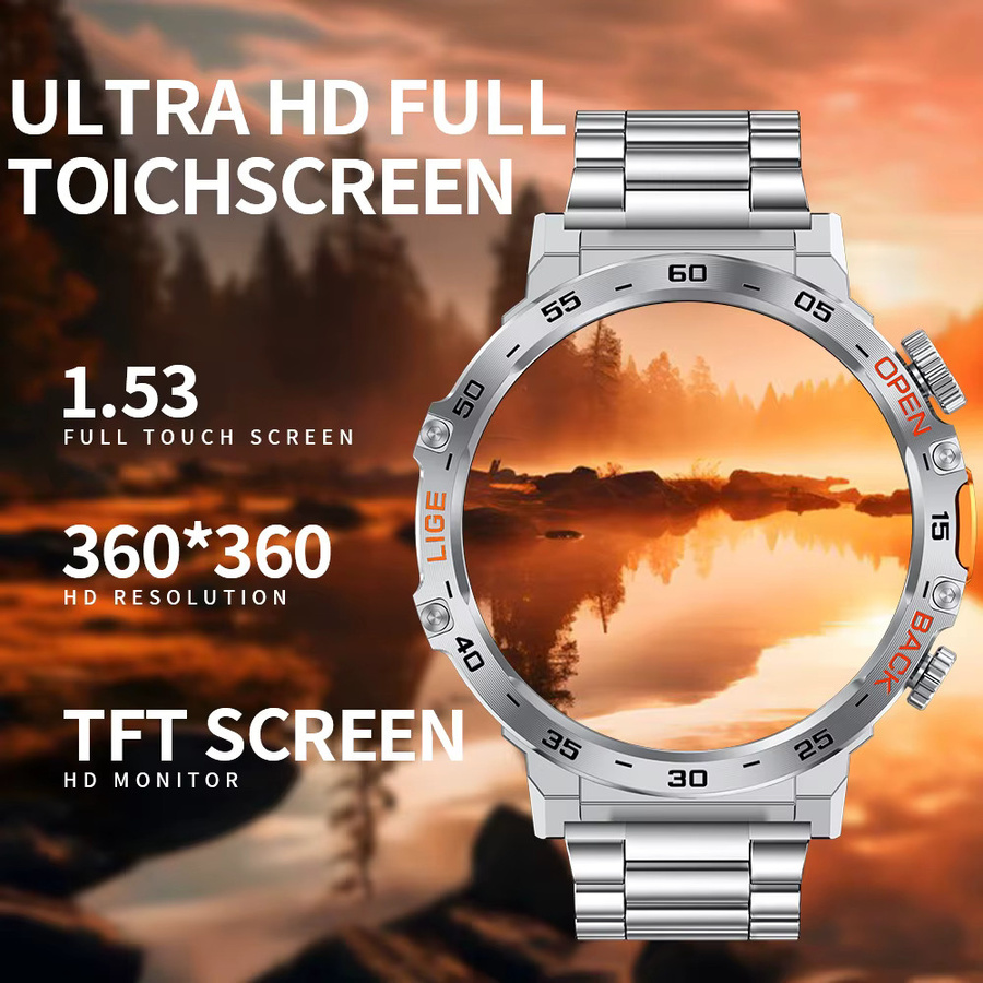 LIGE Smartwatch für Männer mit Ultra HD Bildschirm, Bluetooth Anruffunktion und Taschenlampe, wasserdicht, in Schwarz oder Silber - Bild 3