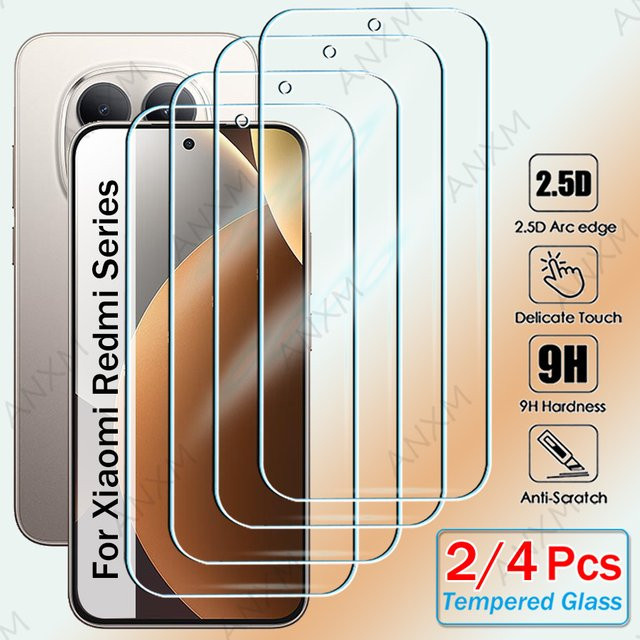 Xiaomi Displayschutzfolie aus gehärtetem Glas, transparent, 2/4 Stück für Redmi Note 12 13 14 15 Pro 14s 13C 14C 15C - Bild 1