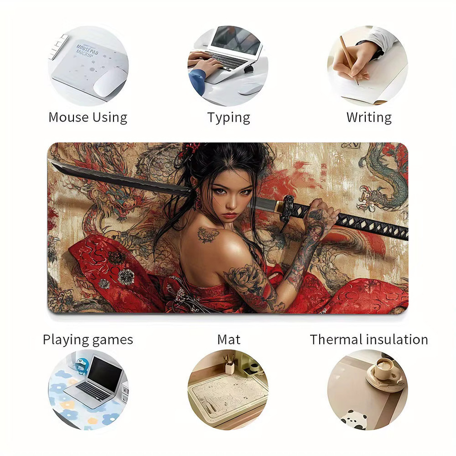Japanisches Kimono-Anime-Mauspad mit rotem Drachen-Totem-Design und rutschfester Basis für Büro und Gaming - Bild 3