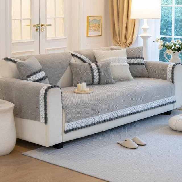 Cord Sofakissen mit Quaste von Household supplies MH, Herbst Winter Design, Farbe Beige oder Grau, B/T/H: 70 x 70 x 70 cm - Bild 1
