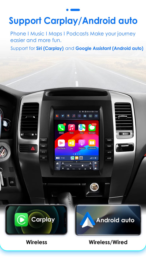 OSSURET Autoradio-Multimedia-Player für Toyota Land Cruiser Prado 120 und Lexus GX470 (2002–2009) mit 9,7 Zoll Display, GPS, 4G, Android Auto und CarPlay in Schwarz - Bild 3