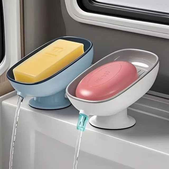 Untior Seifenhalter aus Kunststoff mit Saugnapf und Wasserablauf in Pink für die Wandmontage im Badezimmer - Bild 1