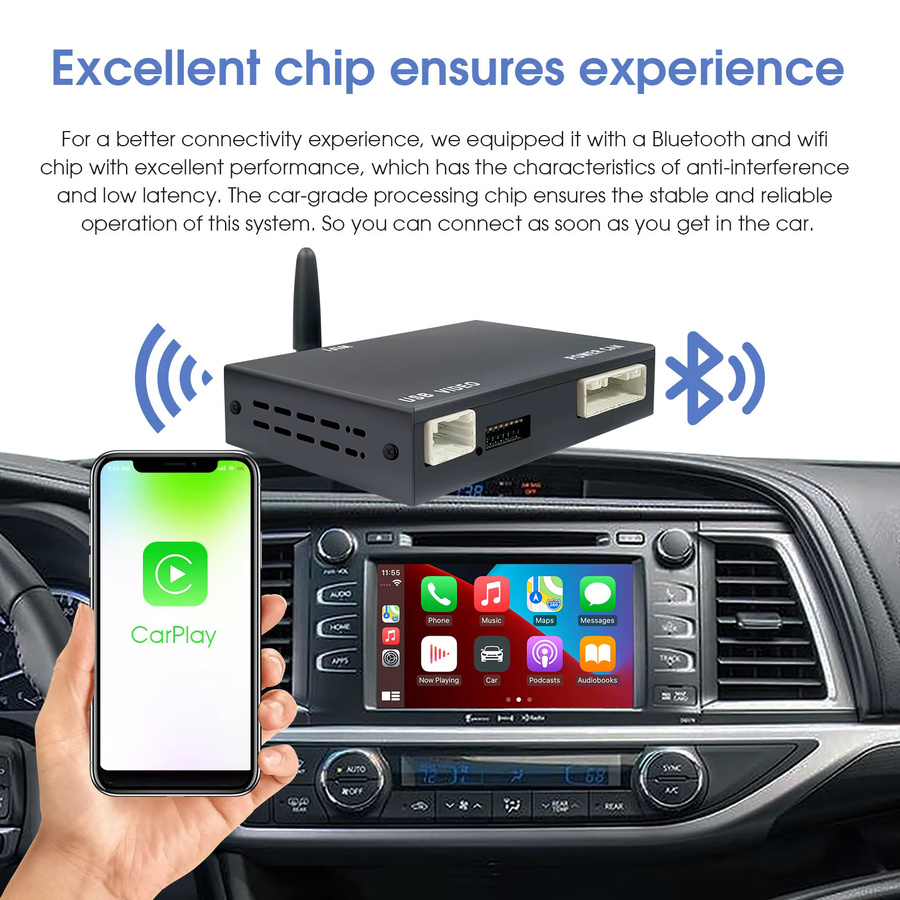 LEXXSON Kabelloser CarPlay und Android Auto Adapter für Toyota mit Entune 2.0, Upgrade-Decoder-Box für Corolla, Tacoma und Camry, Schwarz - Bild 2