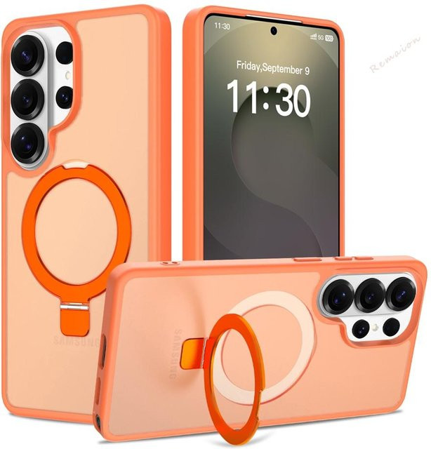 BETYF Matte Magnetische Handyhülle für Samsung Galaxy S26 S24 S23 S22 S2 FE Ultra Edge mit Metallständer und Ladeschutz in Orange - Bild 1