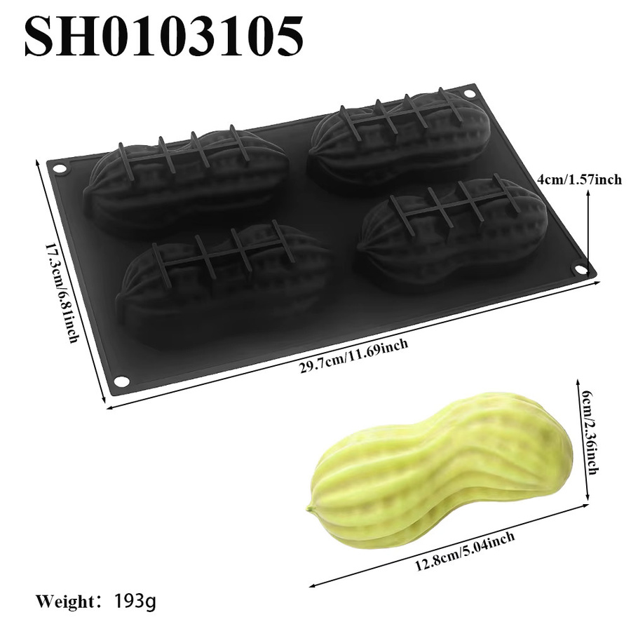 SHENHONG Silikon-Backform für Mousse und Schokolade im Erdnuss-Design, 4-Zellen, Weiß oder Schwarz - Bild 3