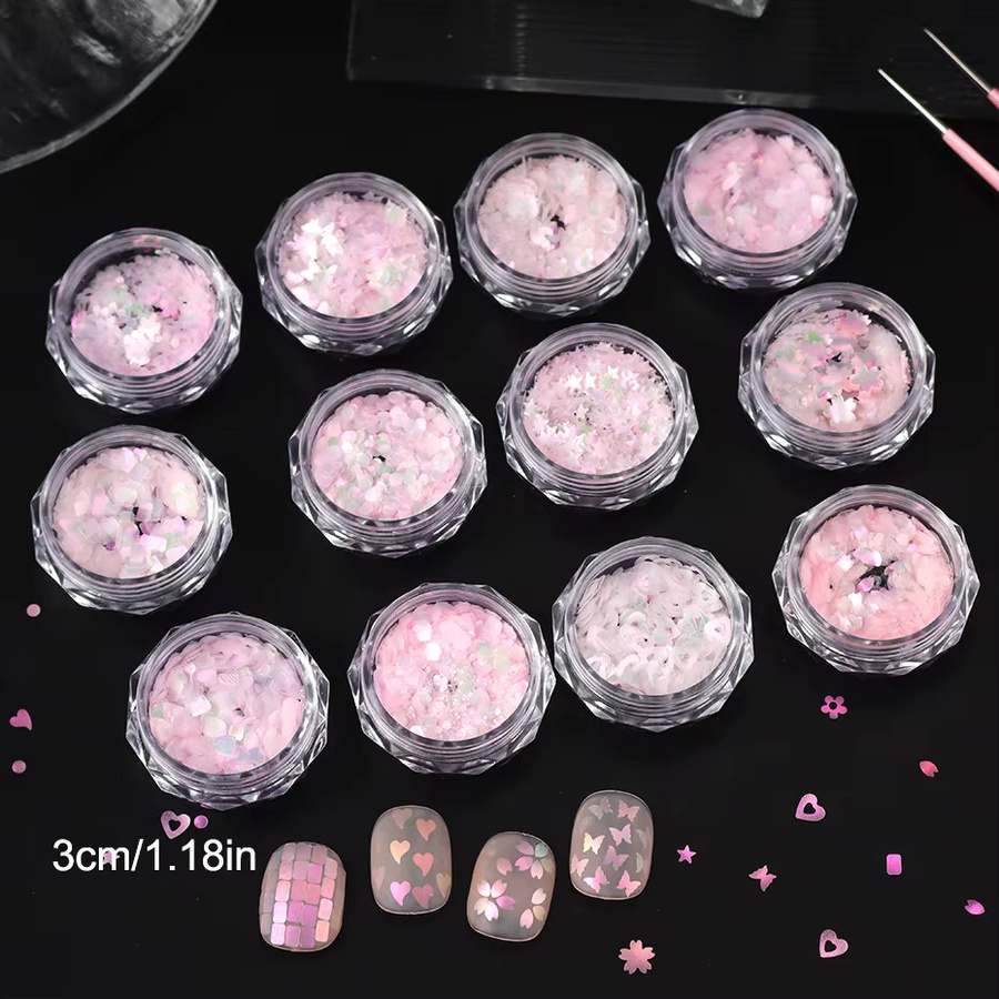 Full Beauty Nagelpailletten Rosa, Holographische Flocken, 12 Boxen - Bild 4