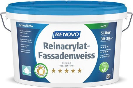 RENOVO Reinacryl-Fassadenweiss, matt, weiß, Dispersionsfarbe auf Wasserbasis - Bild 1