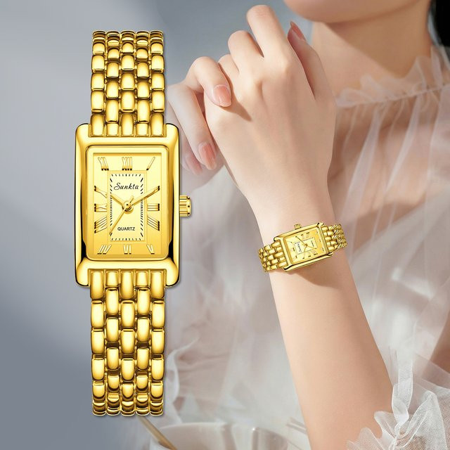 SUNKTA Armbanduhr Quarz, Edelstahl, Gold, Rechteckig, Damen - Bild 1