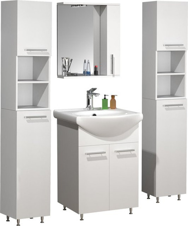 VCM Badmöbel Set Lisalo M in Weiß, 5-tlg. Waschplatz-Komplettset mit Keramik-Waschbecken, Unterschrank, Spiegelschrank und Hochschrank, Breite: 55 cm