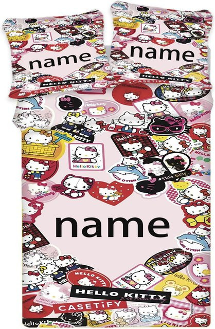 Personalisierte Hello Kitty Bettwäsche aus Mikrofaser mit eigenem Namen, 3-teiliges Set, Farbe: Pink, B/H: 135 x 200 cm - Bild 1