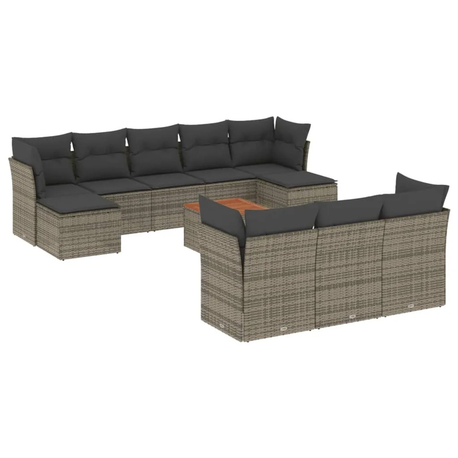 vidaXL 11-tlg. Garten-Sofagarnitur in L-Form aus Poly-Rattan und pulverbeschichtetem Stahl mit Kissen in Grau - Bild 2