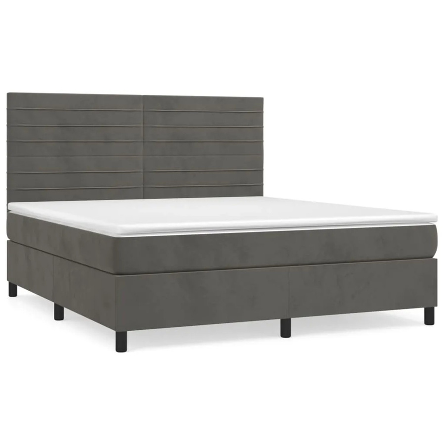 vidaXL Boxspringbett mit Matratze in Dunkelgrau aus Samt, Hybrid-Design mit Taschenfederkern, B/T/H: 160 x 200 x 118 cm - Bild 2