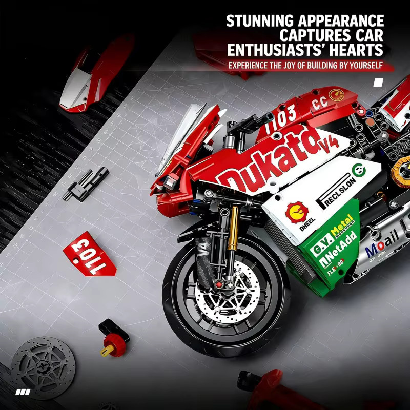 CACO BLOCKS Premium Red V4 Racing Motorrad-Bausteine, Rot - Bild 3