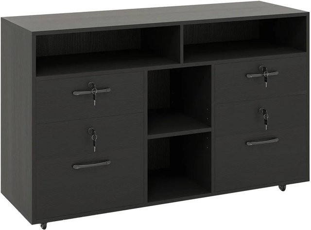 Costway Rollcontainer mit 4 abschließbaren Schubladen in Schwarz für dein Home-Office - Bild 1