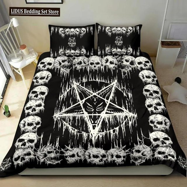 Binchi Fitness Bettwäscheset mit Baphomet Motiv, 3-teilig, Blau oder Rosa, B/H: 150 x 200 cm - Bild 1