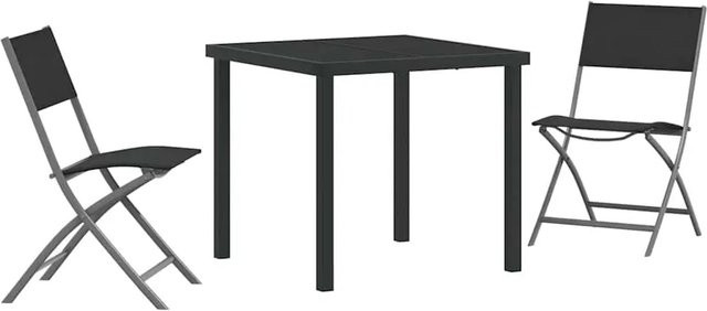 vidaXL Garten Essgruppe 3-teilig Schwarz aus Textilene, Stahl und Glas - Bild 1