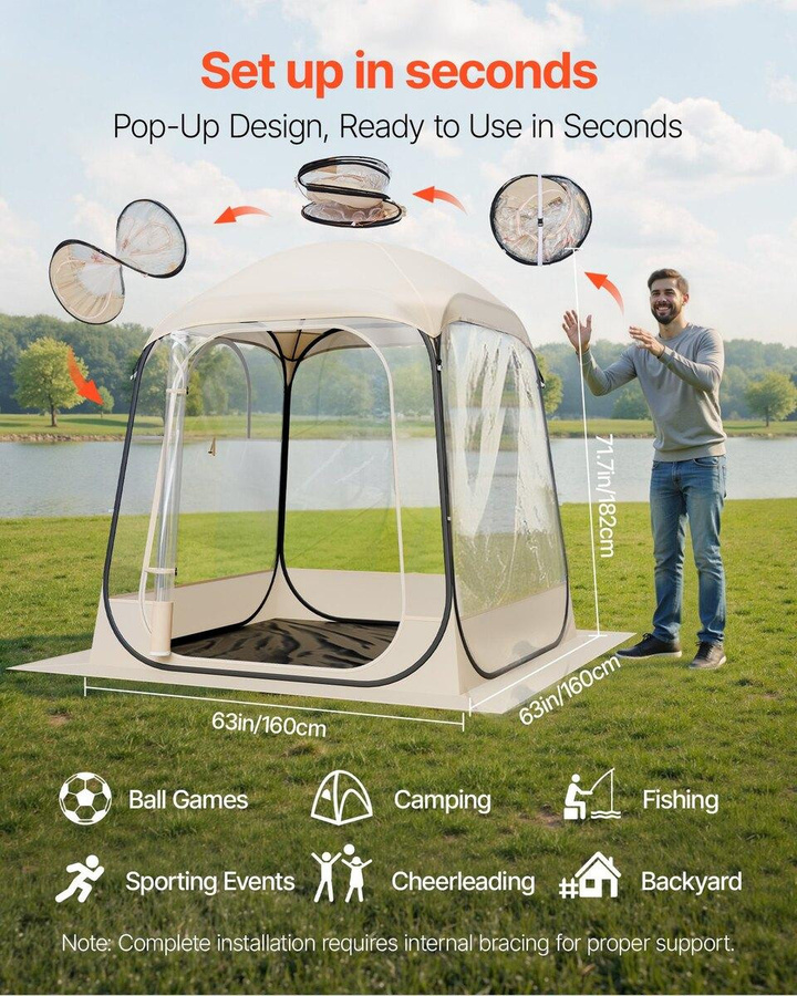 Pop-up Sportzelt Outdoor mit transparentem Sichtfenster wetterfestes Kapselzelt in der Farbe Klar, Breite: 160 cm, Breite: 160 cm - Bild 4