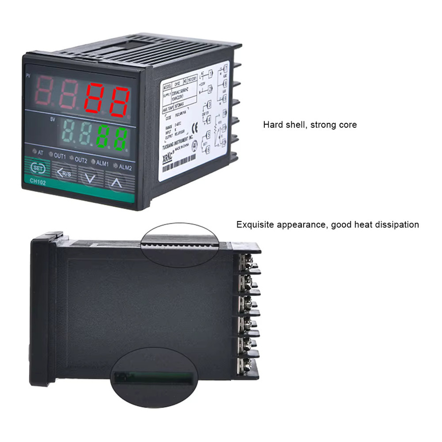 Aideepen Digitaler PID Temperaturregler mit LCD-Display und Doppel-Ausgang SSR und Relais, AC 220V, Schwarz - Bild 2