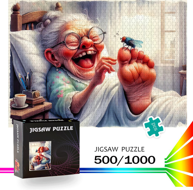 AZNM Puzzle Dame im Bett mit Hausfensterszene, Bunt / Mehrfarbig - Bild 1