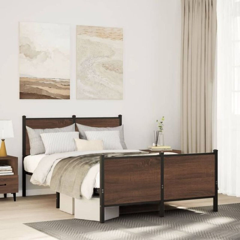 Metallbett Vidaxl aus Stahl in Braun im Industrial-Design, B/T: 137 x 190 cm - Bild 1