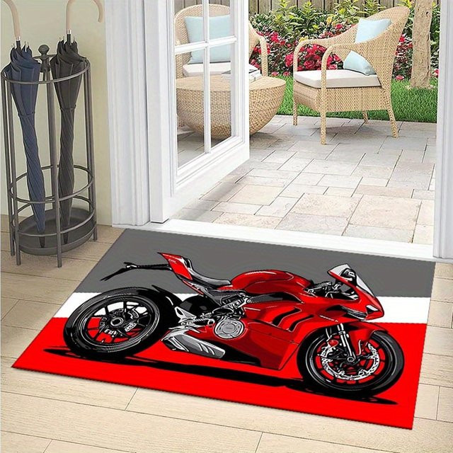 VIKAMA Motorrad-Teppich in Rot, rutschfester Bodenmatten-Design für Wohnzimmer und Schlafzimmer - Bild 1