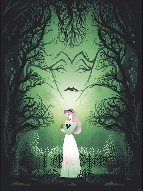 Komar Disney Sleeping Beauty Wandbild Aurora und Maleficent, Grün, B: 30 cm, H: 40 cm - Bild 1