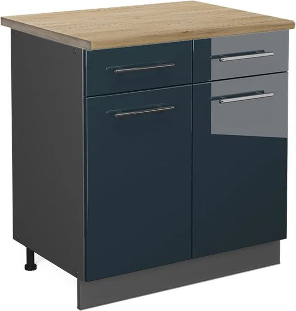 Vicco Schubunterschrank Fame-Line Anthrazit Dunkelblau Hochglanz mit Arbeitsplatte Eiche B: 80 cm, H: 82 cm, T: 60 cm - Bild 2