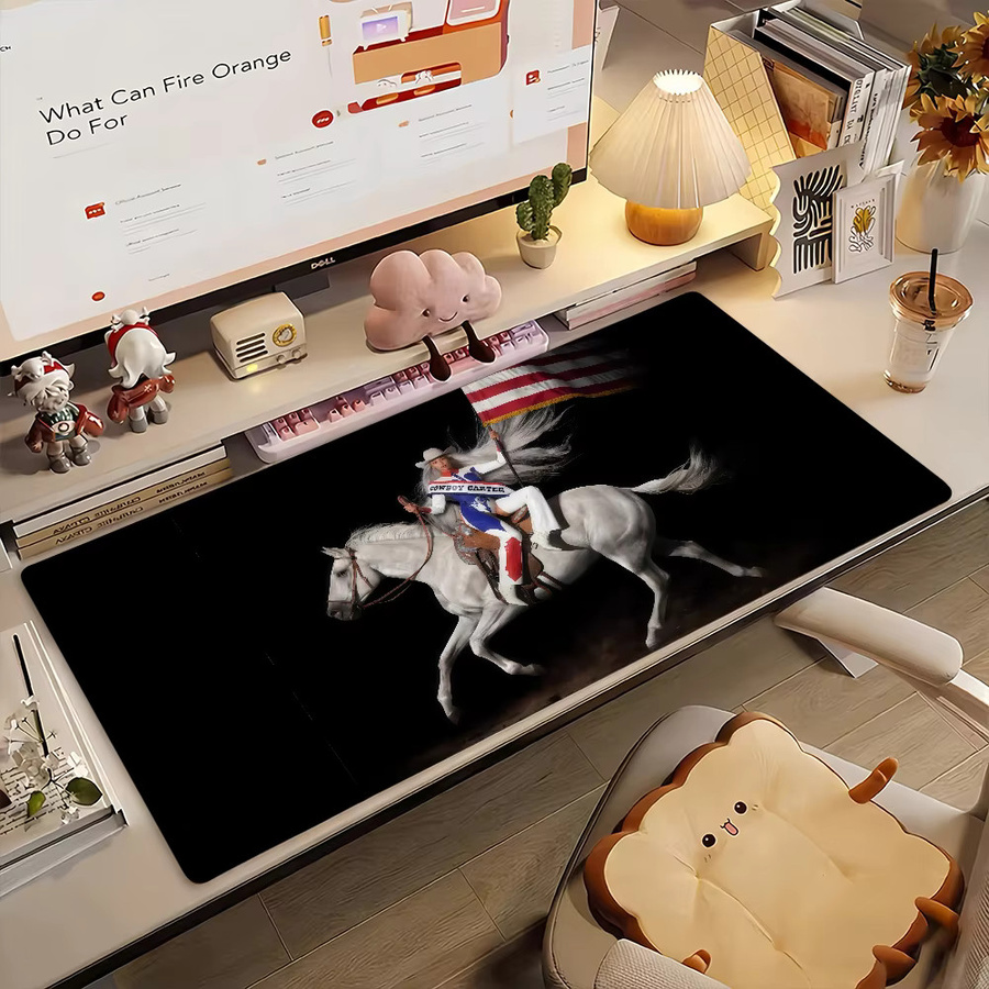 B-BeyonceES Cowboy CARTER XXL Gaming Mauspad in Schwarz, rutschfeste Schreibtischunterlage aus Gummi für PC und Laptop - Bild 2