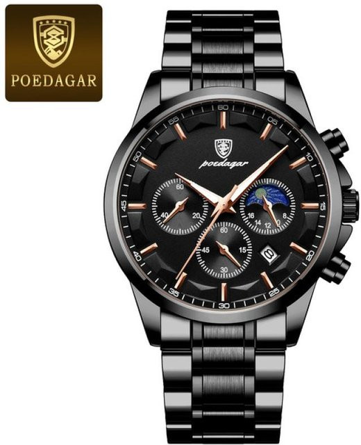 POEDAGAR Chronograph, Roségold, Edelstahl, Quarz, Herren - Bild 1