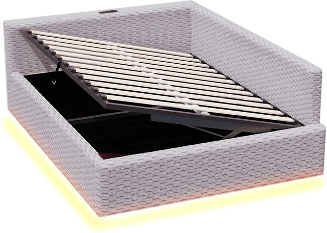 Merax Polsterbett mit LED-Unterbettbeleuchtung und USB-Anschluss in Grau, B/T/H: 140 x 200 x 147,5 cm - Bild 1