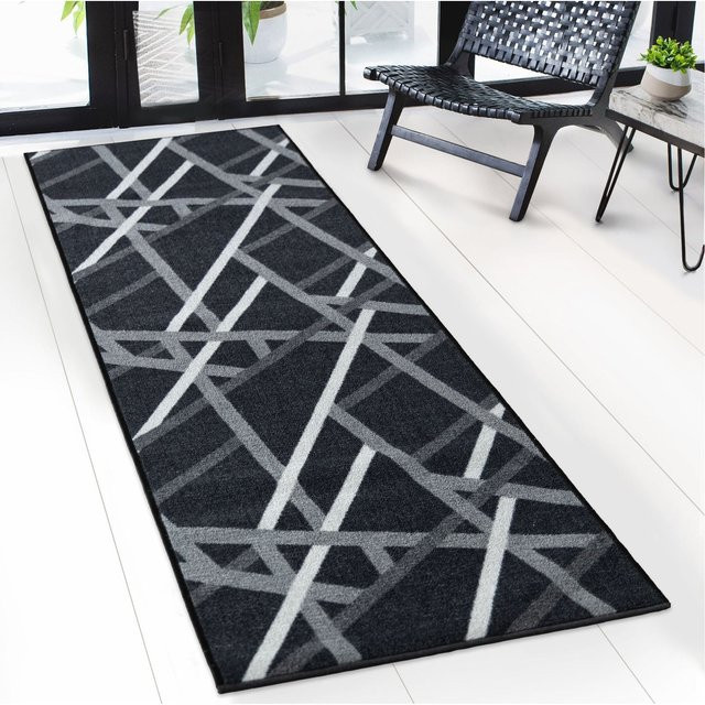 Floordirekt Teppich-Läufer nach Maß modern mit Streifen in Anthrazit und Braun rutschfest - Bild 1