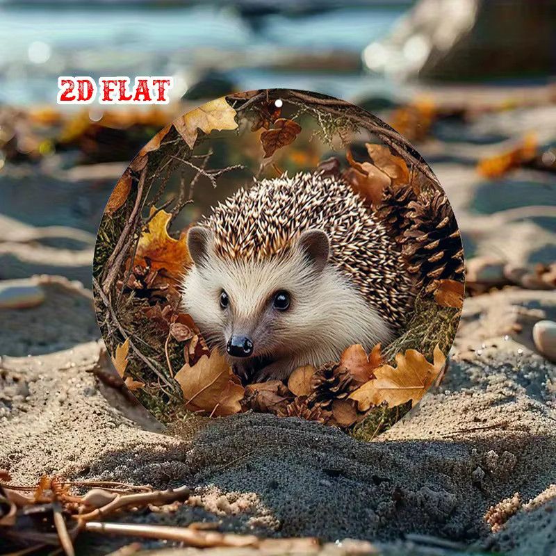 Potdemiel Rundes Aluminiumschild Vintage Igel und Herbstblätter Durchmesser: 19,99 cm - Bild 4