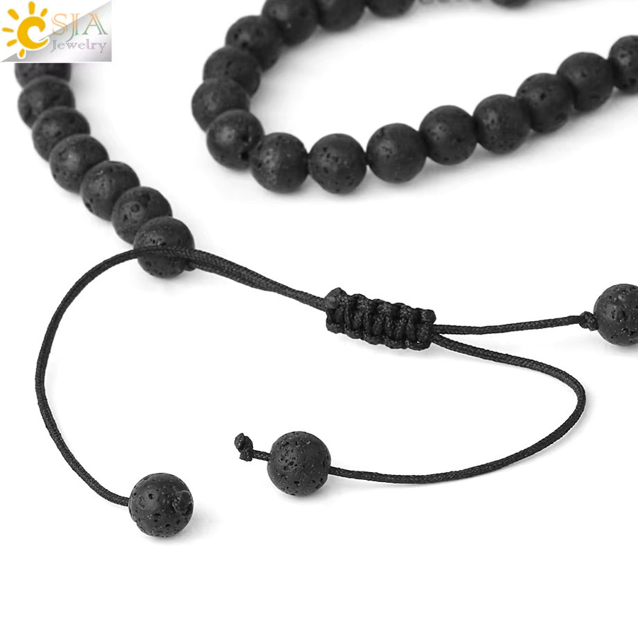CSJA Halskette, Dreieck Anhänger, Perlen, Natursteine, Lila, Rosa Quarz, Schwarz Obsidian, Unisex - Bild 2