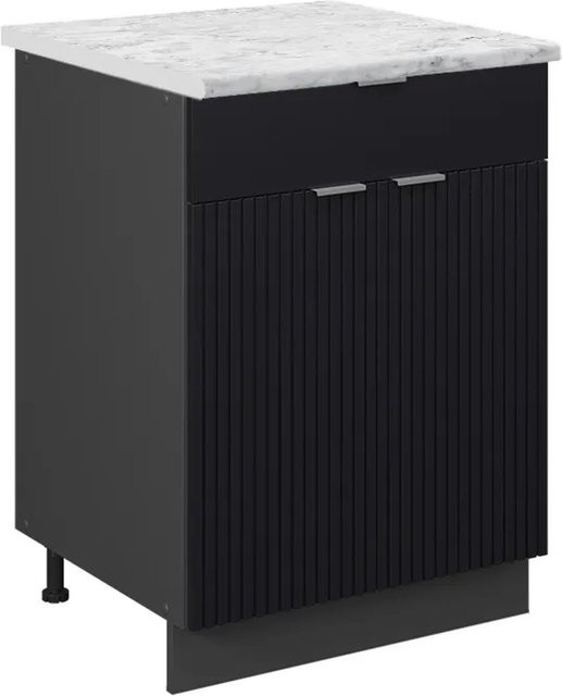 Vicco Küchenunterschrank Fame-Line Anthrazit Schwarz Gestreift mit Arbeitsplatte Marmor-Weiß Breite: 60 cm - Bild 2