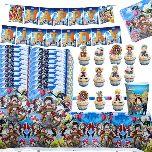 Potdemiel One Piece Party-Dekorationsset Einweg-Tischgeschirr in Multicolour mit Servietten, Banner, Tischdecken, Wimpeln, Tellern und Bechern - Bild 1
