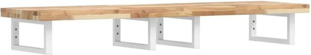 vidaXL Waschbeckenregal zur Wandmontage aus Stahl und Akazienholz in Weiß und Braun - Bild 1